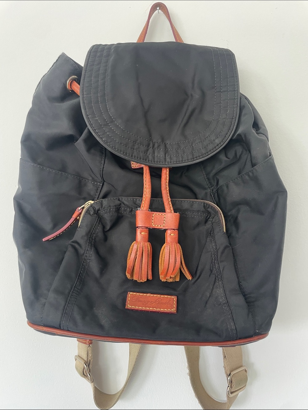 Dooney & Bourke Black Nylon Bag with Brown Leather Logo Patch